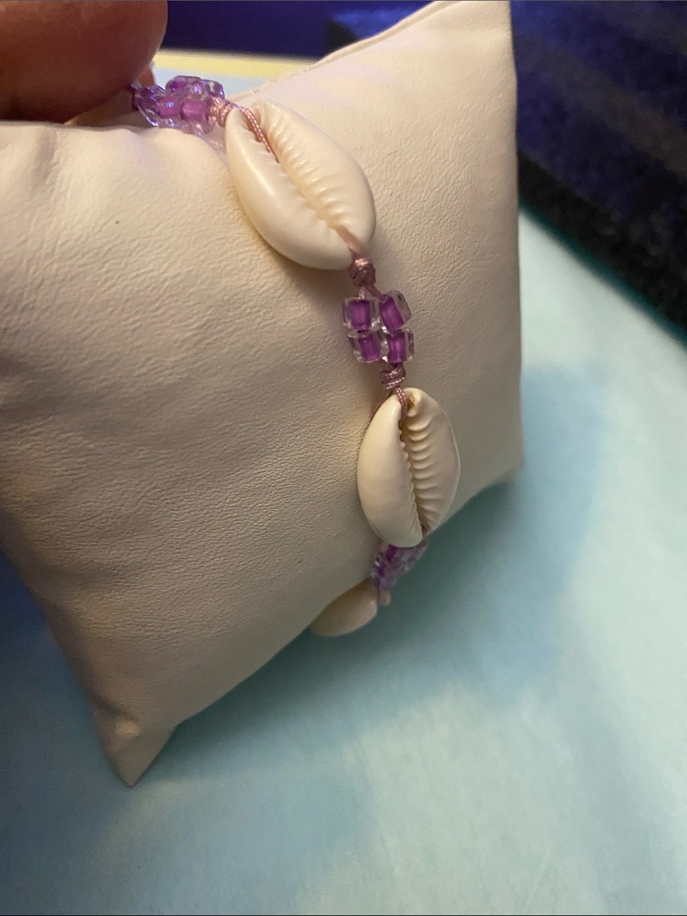 Boho Cowrie Shell Bracelet with Purple Beads